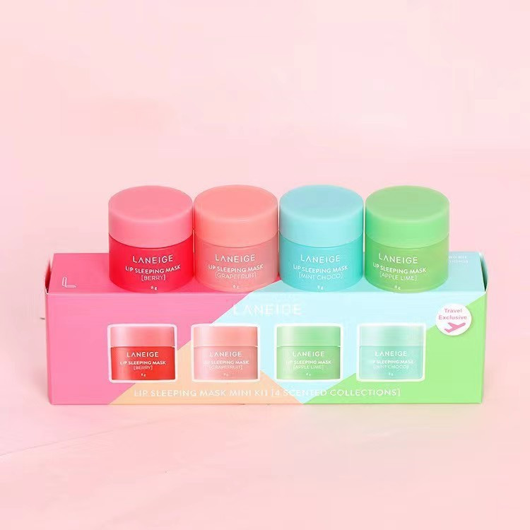 NOVO Conjunto Mini de Máscara Labial Coreana Laneige 8g*4, Hidratante e com Fragrância