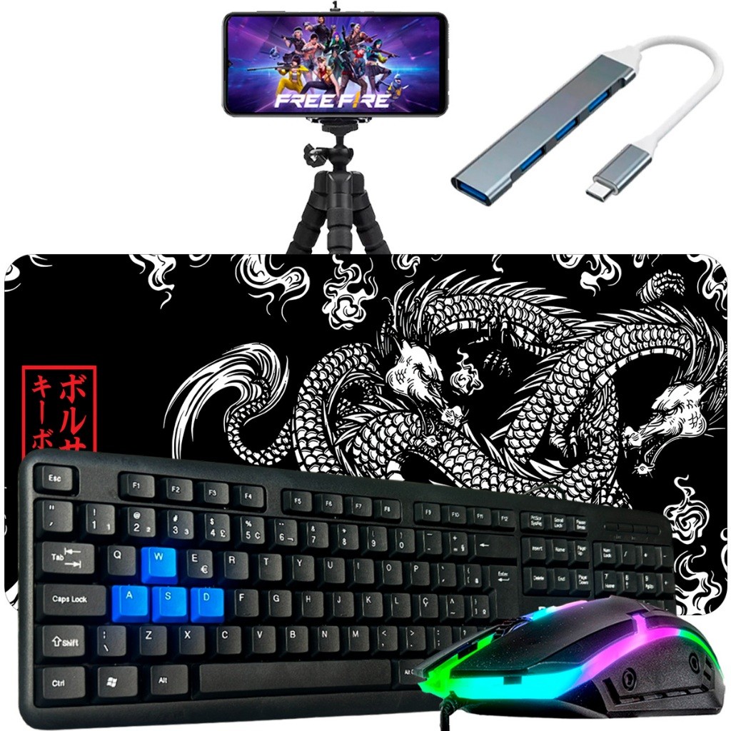 Kit Mobilador Completo Hub Tipo C Mouse Gamer Teclado