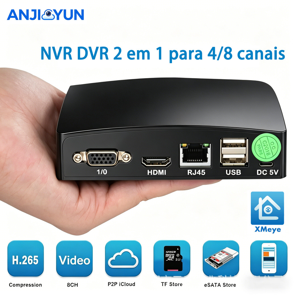 nvr 8 canais Dvdr 4 Dvr Gravador CCTV AHD 1080N 2MP TVI CVI CVBS IP 5IN1 De Vídeo Híbrido XVI