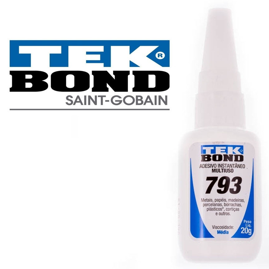 Cola Instantânea Tek Bond 793 20g Unha Para Postiça/Fibra e Pedrarias Bico Fino / Fácil Aplicação