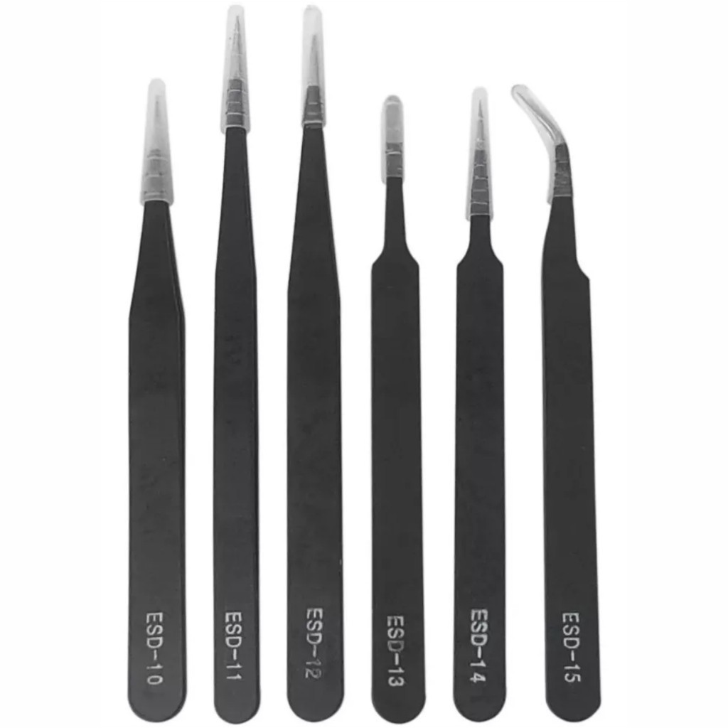 Kit 6 Pinças Esd Antiestáticas De Precisão Para Manutenção Eletrônica