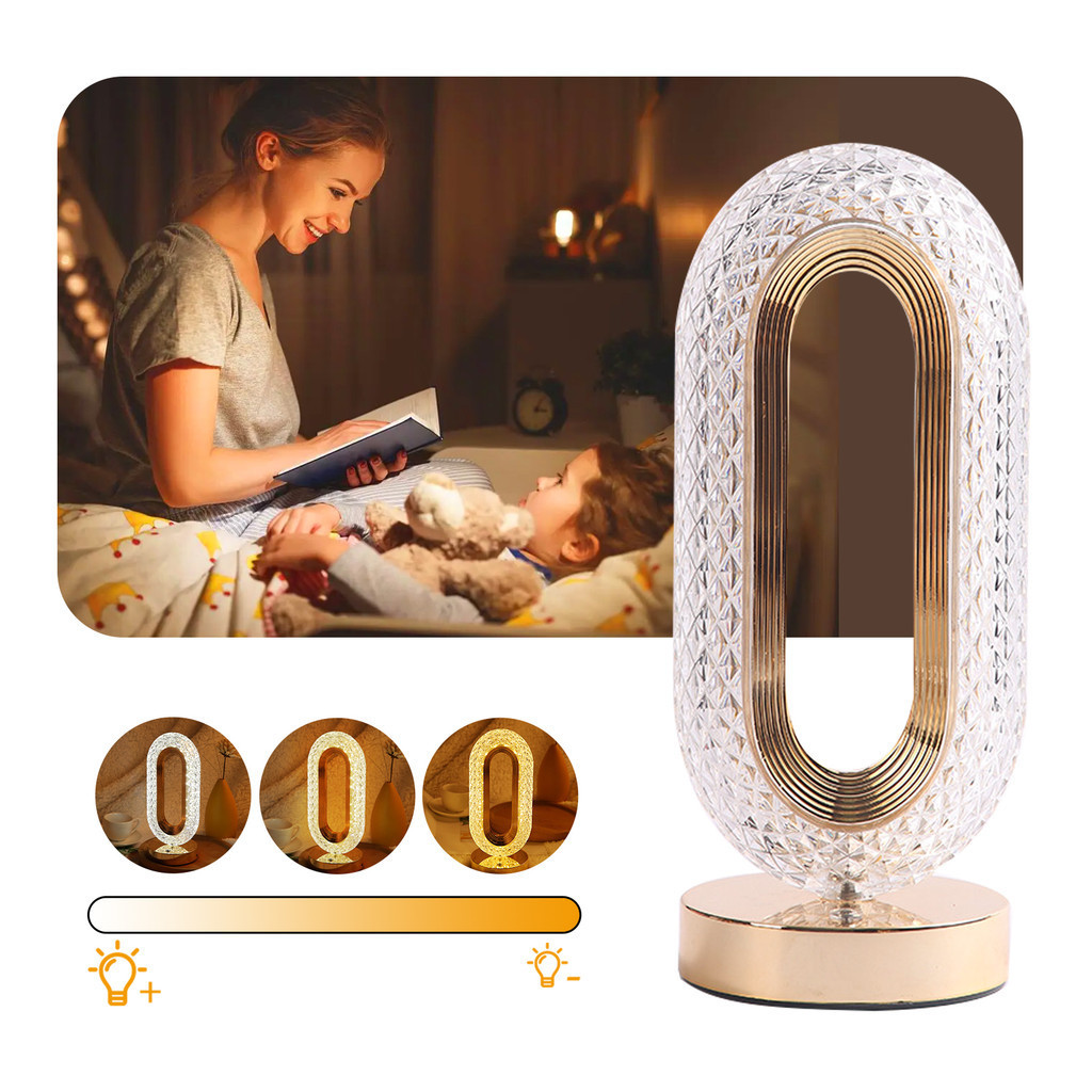 Abajur de cabeceira cristal 3 tons ajustáveis luminária para quarto LED luxuoso decoração casa