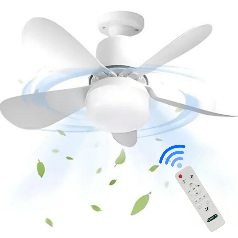 Ventilador 80w de Teto Silencioso LED 3 Cores Bulbo 12w com Controle Bivolt 5 Pás Branco Potente
