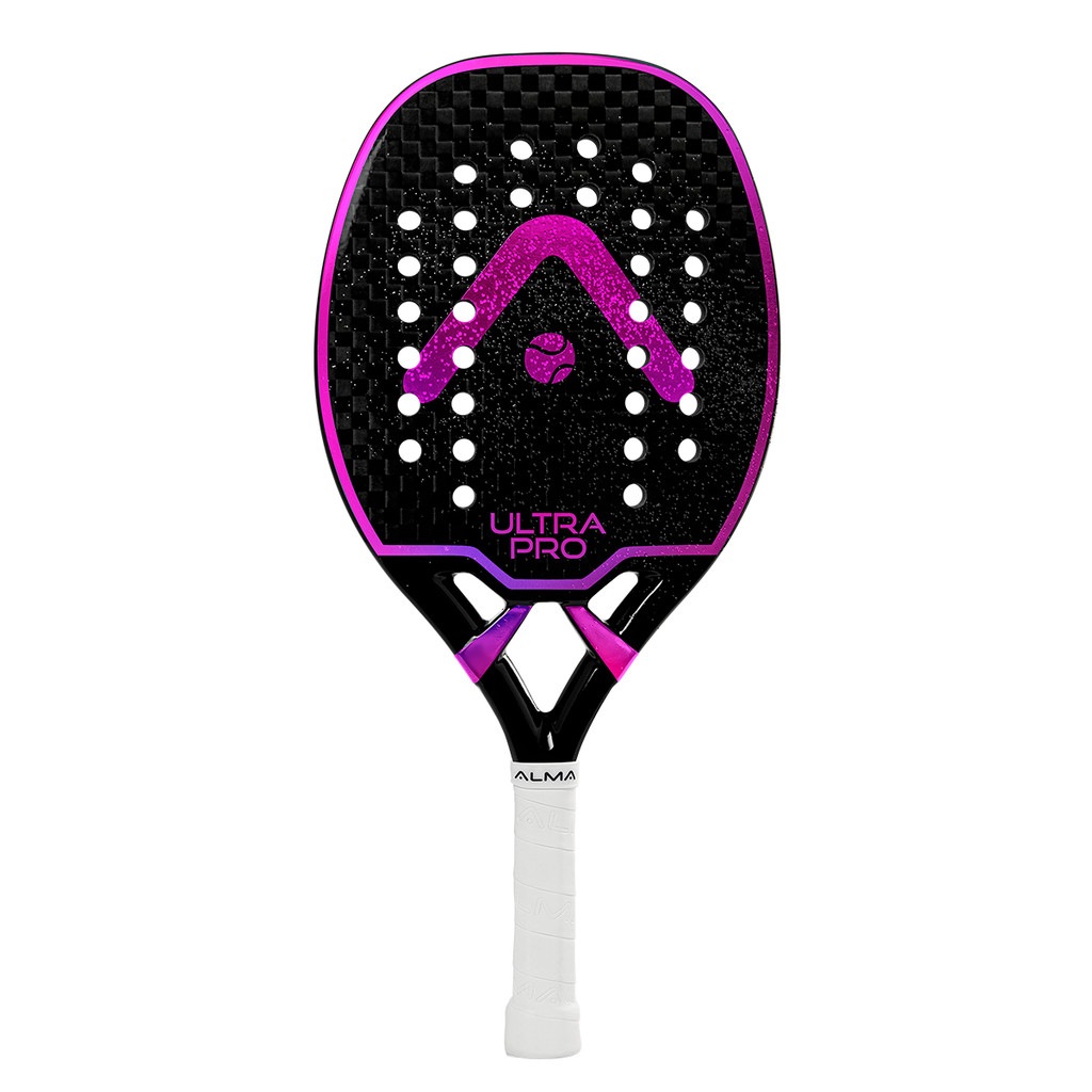 Raquete Beach Tennis Ultrapro 12K Preta e Rosa Alma Genius