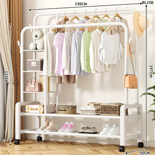 Rack Doble Ropa Metálico Armable Organizador 130x54x145cm Com prateleira
