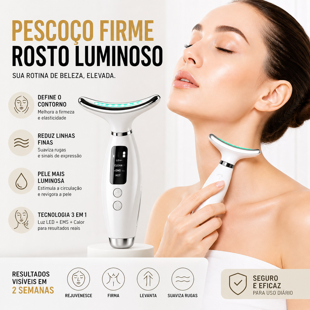 Massageador De Pescoço e Rosto LED Vibração Fototerapia Para Rejuvenescer Firmeza Anti-Rugas