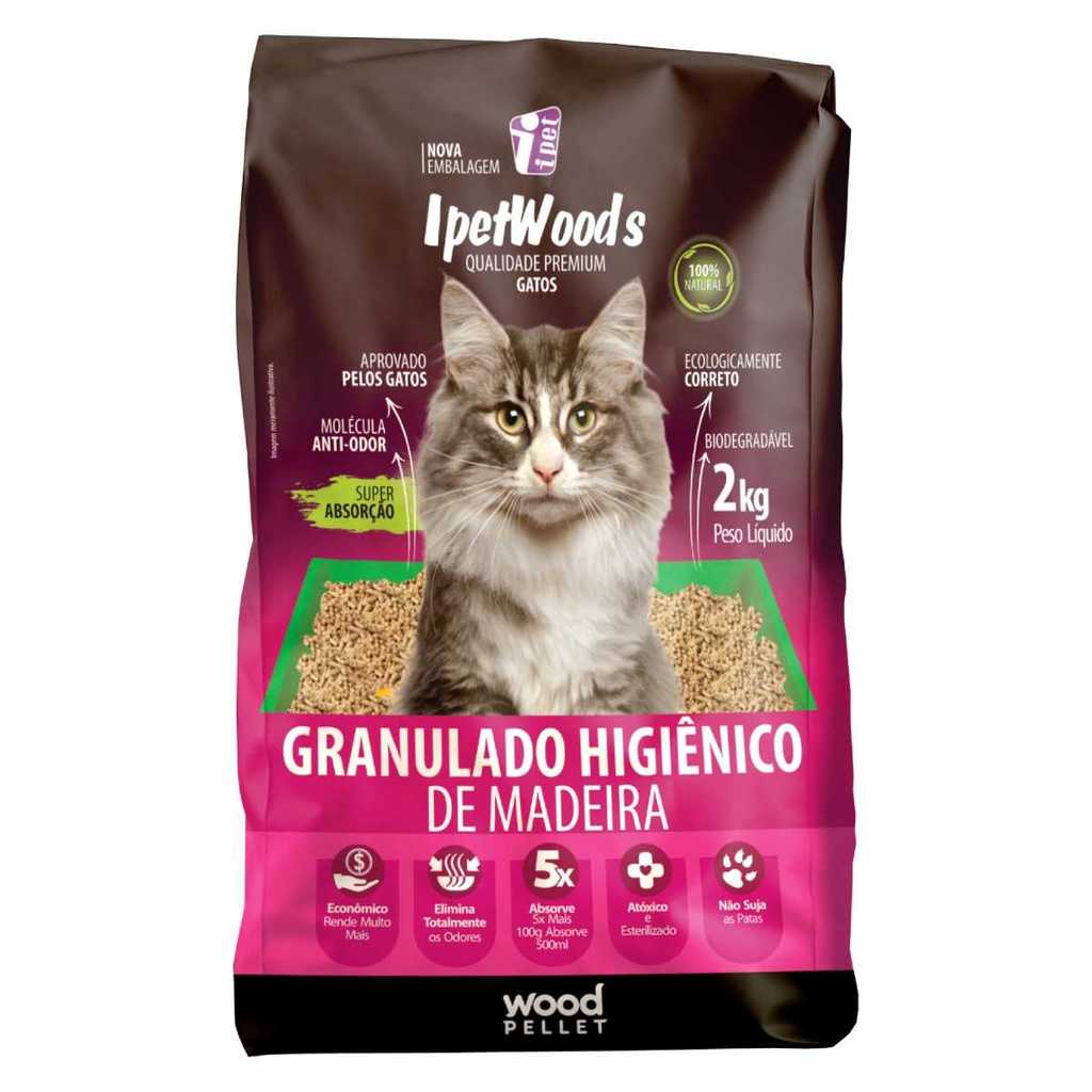 Granulado Areia Higiênica De Madeira Para Gatos IpetWoods 2kg