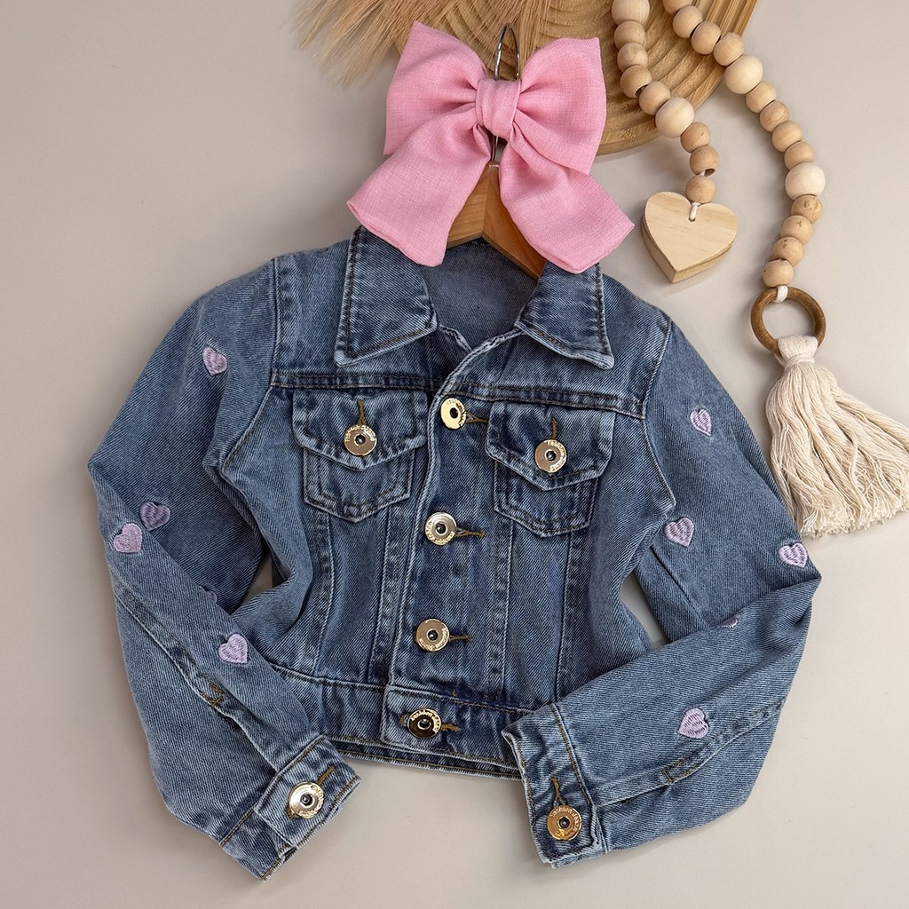 Jaqueta Jeans Infantil Corações Menina 04 ao 10