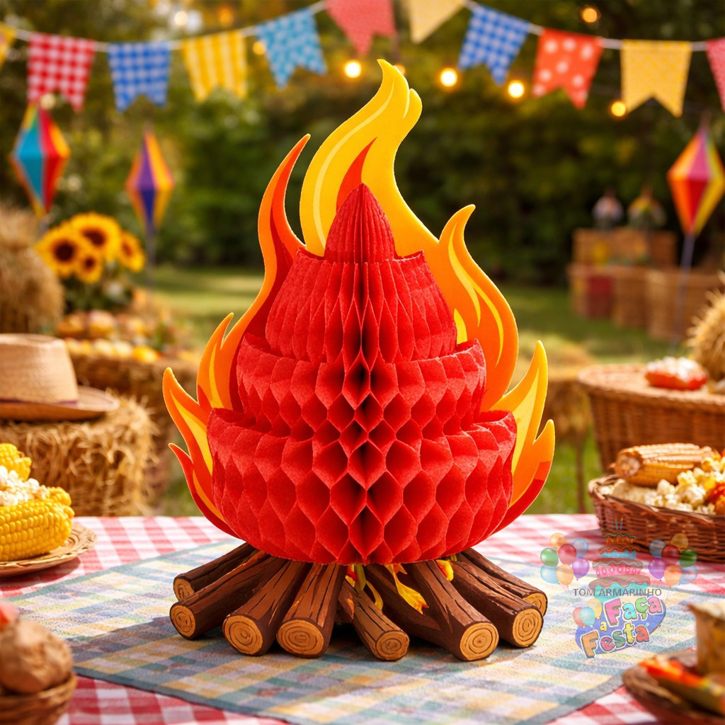 Enfeite Fogueira Decorativa Festa Junina 30cm – Papel Colmeia
