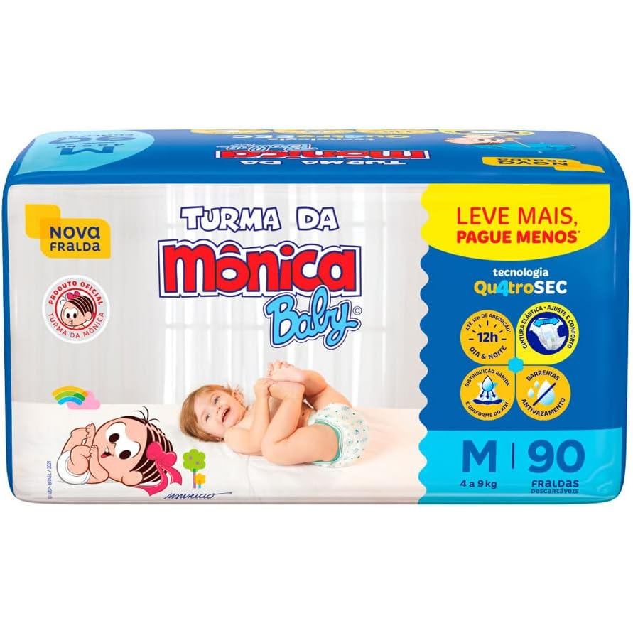 Turma da Mônica - Fralda Baby Tamanho M, 90 Unidades