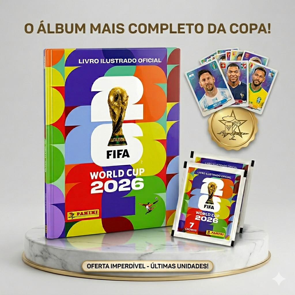 Álbum Copa 2026 Brochura + 21 Figurinhas Panini Kit Oficial Futebol 2026