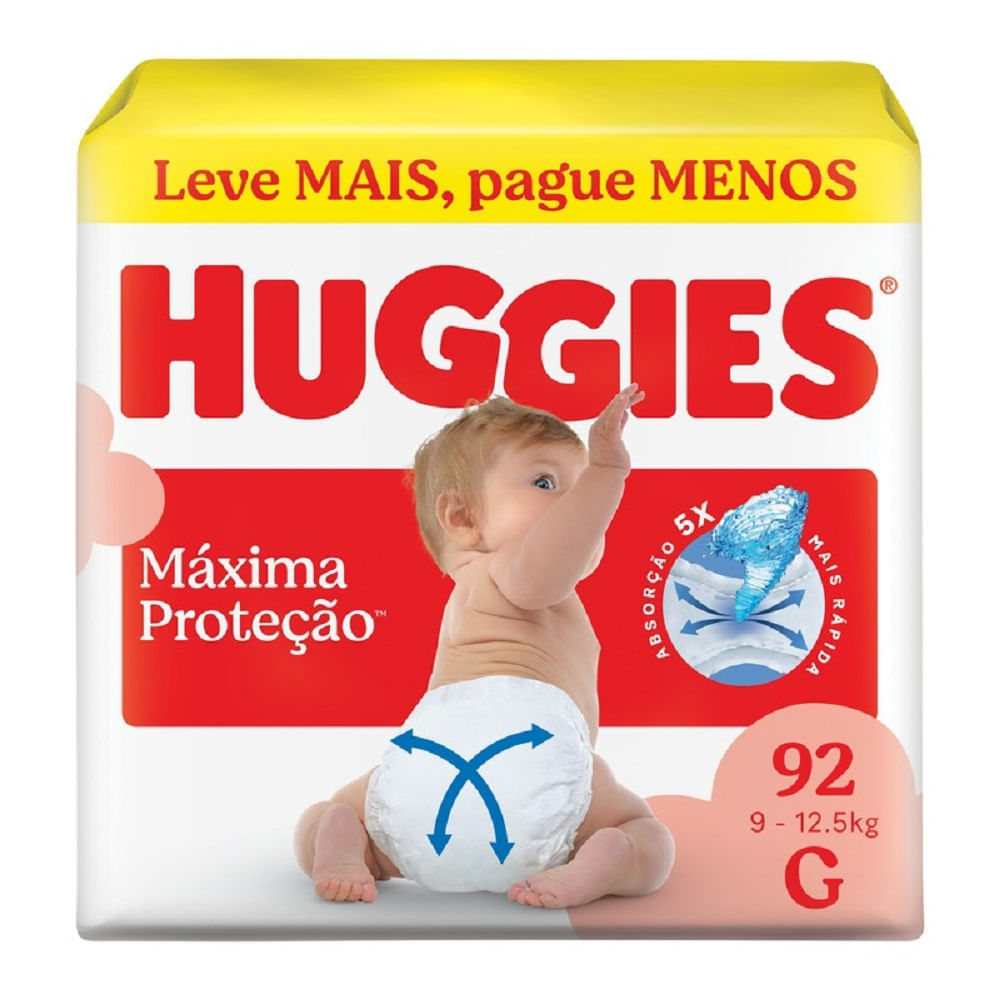 Fralda Descartável Huggies Máxima Proteção Tamanho G 92 Unidades