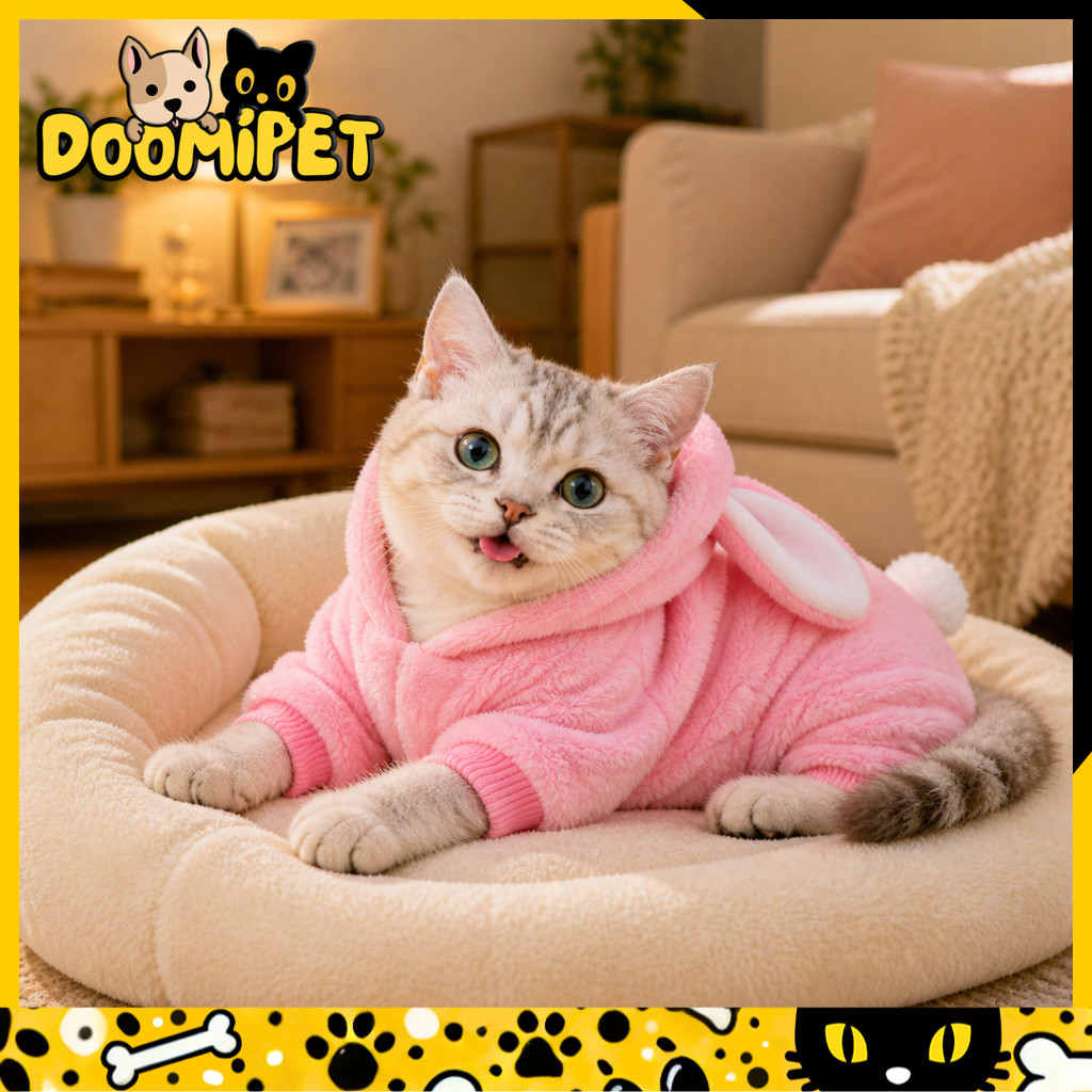 Fantasia Pet Coelhinho com Capuz | Roupa Quentinha Outono/Inverno para Cães e Gatos Pequenos | Tema Páscoa