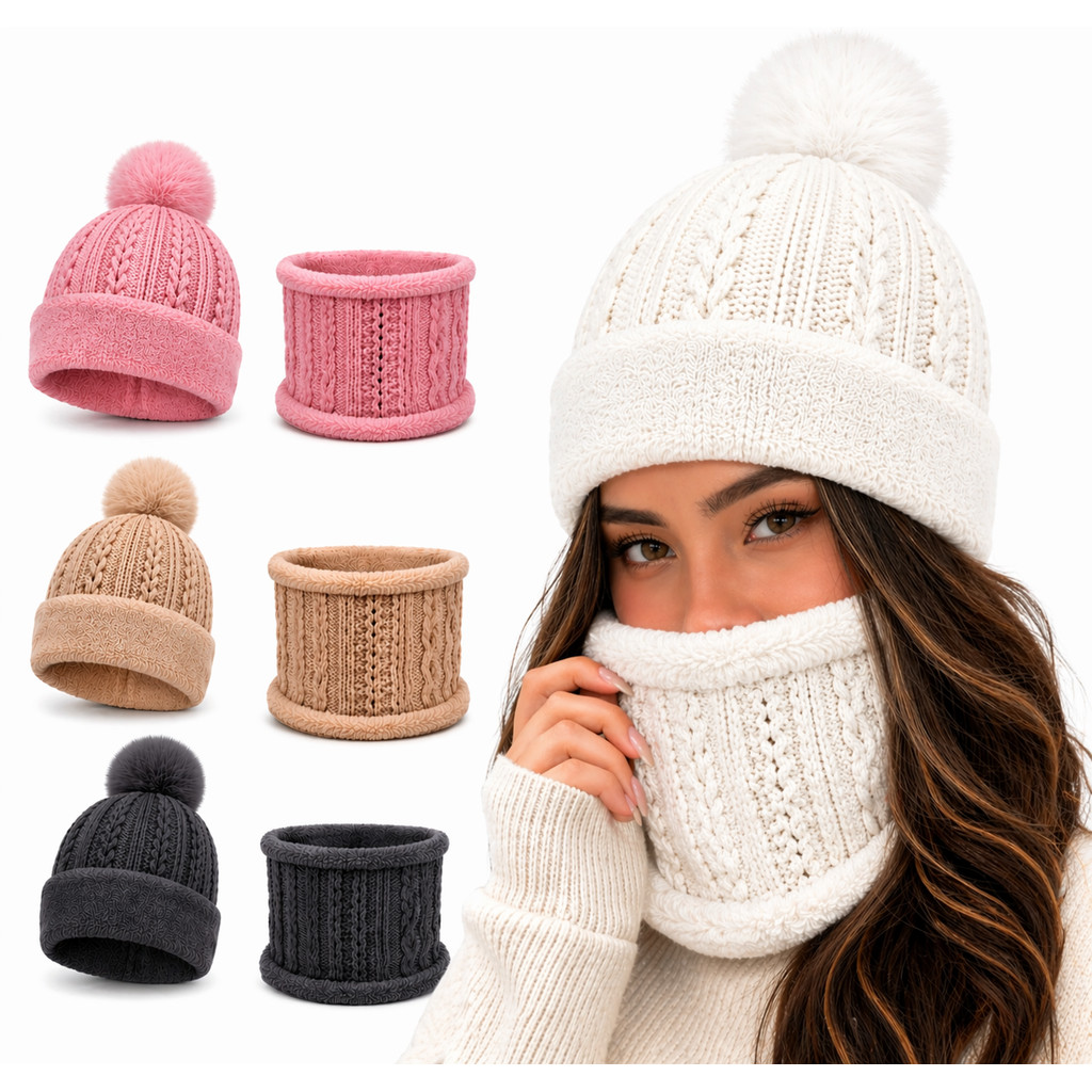 Kit Toucas Forrada com Gola Forrada De Lã Masculina Feminina - Inverno Frio Pompom Pelinho