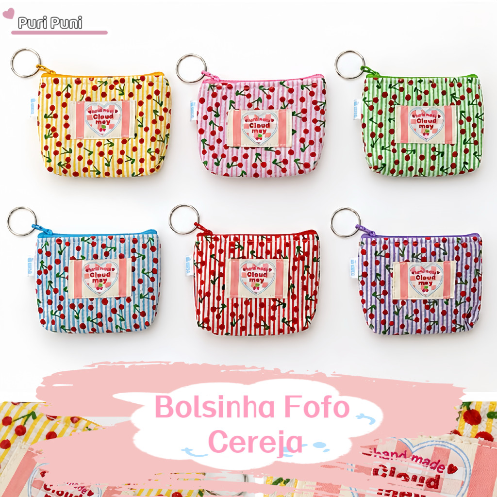 Bolsinha Porta Moeda Cereja – Estilo Fofo e Prático para Níqueis e Pequenos Objetos