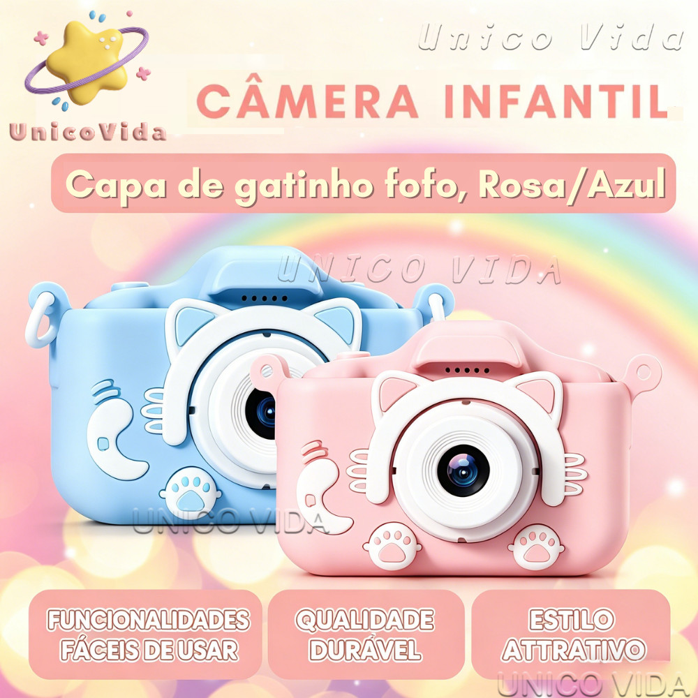 📷Câmera Infantil Mini【Presente para Crianças】Suporta fotos, gravação de vídeos e jogos, câmera digital recarregável