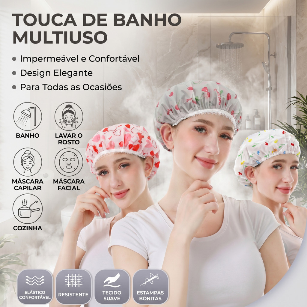 Kit com 2/3/4 Toucas de Banho de Renda Doce | Com Elástico | Impermeável e Resistente a Óleo