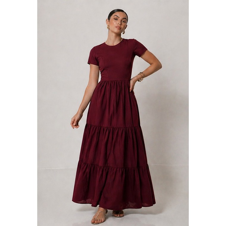 Vestido Longo Feminino em Malha Manga Curta Casual Elegante Várias Cores