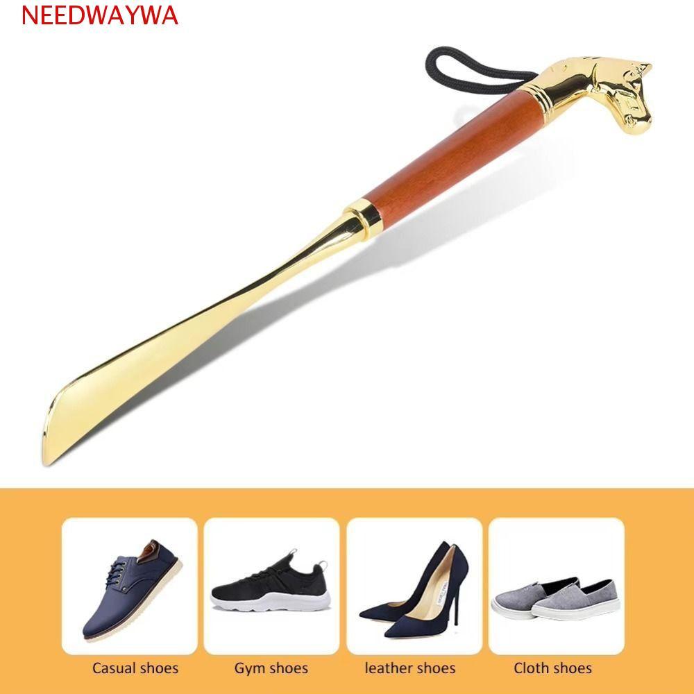 NEEDWAYWA Chifre De Sapato De Metal , Calçadeira De Alça Portátil Longa , Levantador De Cabeça De Leão/Cavalo