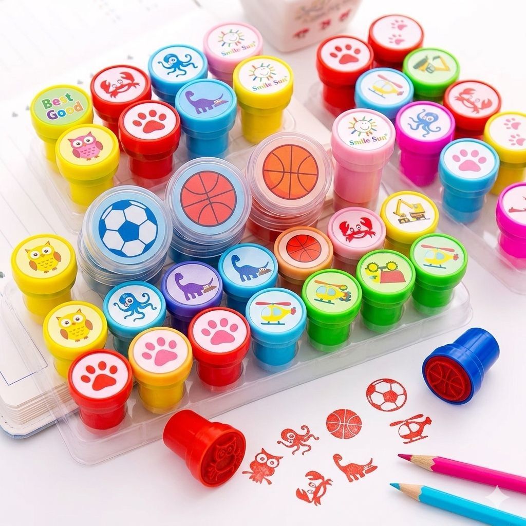 Carimbo Infantil Barato Aleatório Colorido 3 6 12 Peças Desenhos Variados Escolar