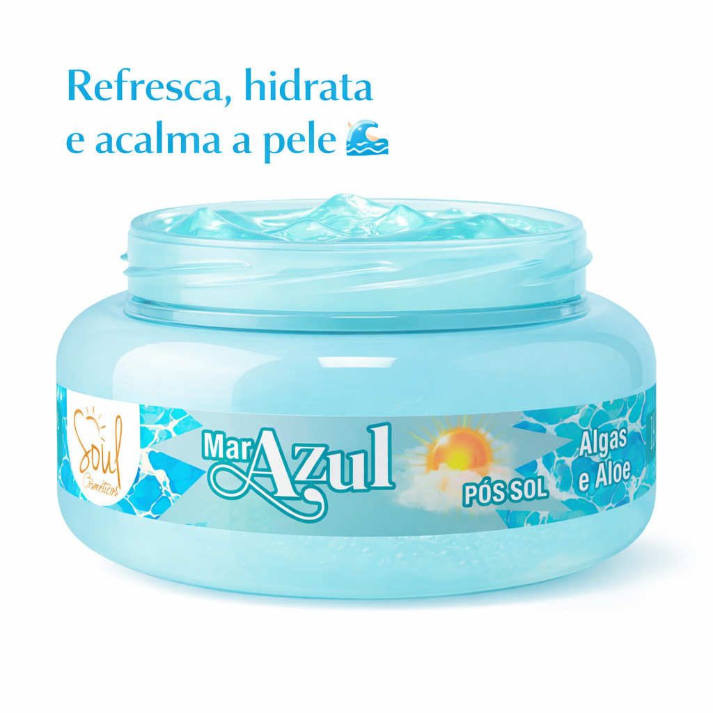 Geleia Pós-Sol Mar Azul – Refresca e Hidrata Pós-Sol Gel Pós-Sol Mar Azul com Aloe e Algas Alívio Após o Sol