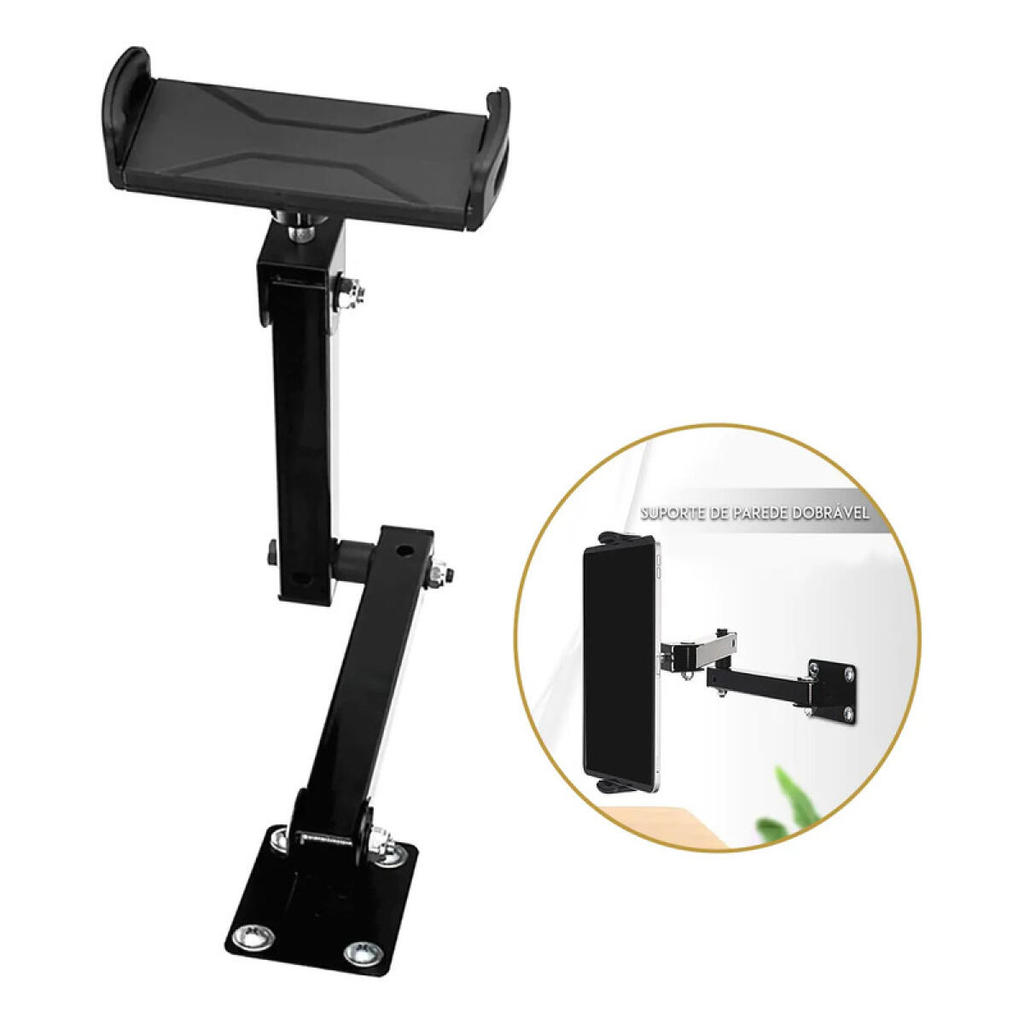 Suporte de Parede Articulado para Tablet e Celular 4-13 Polegadas Giratório 180° em Liga de Alumínio Reforçado Universal
