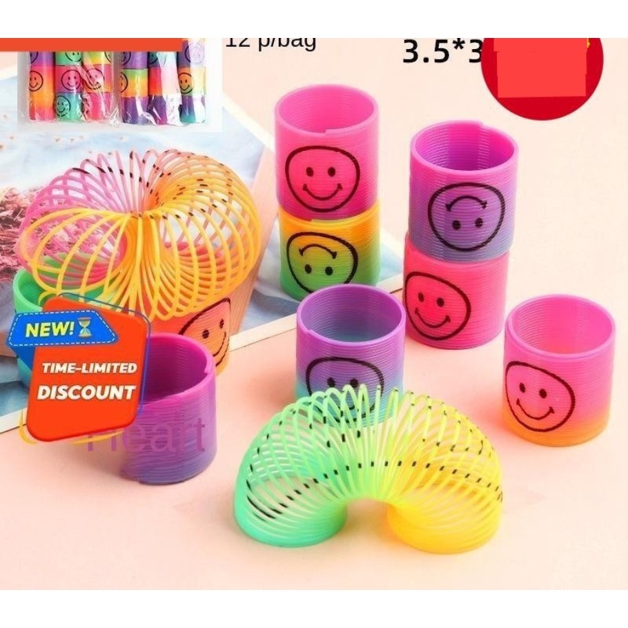 Kit 12 Anel Elástico Mola Maluca Plástico Gradiente De Arco-Íris Brinquedos De Barraca De Rua