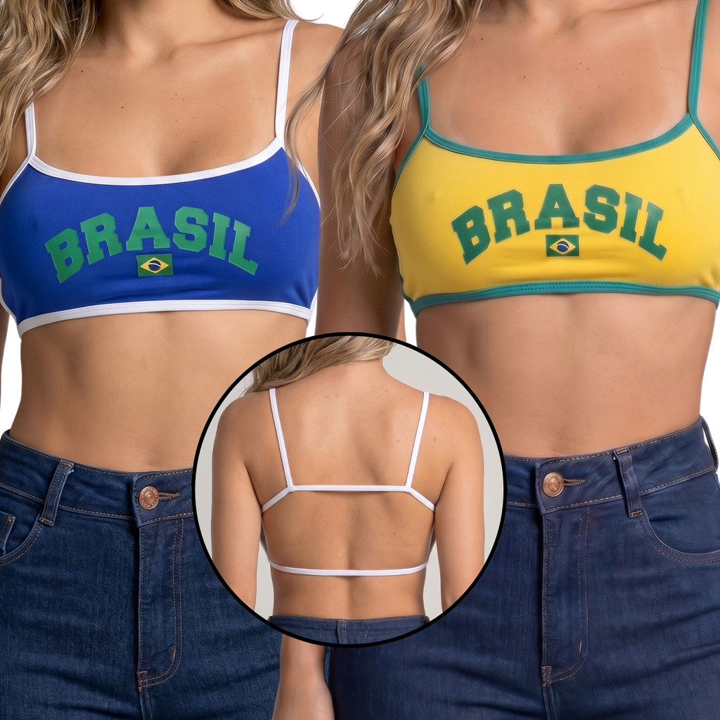 Top Cropped Costa Nua Seleção Faixa Fitness Alcinha Sem Bojo Moda Gringa Blogueira Verão