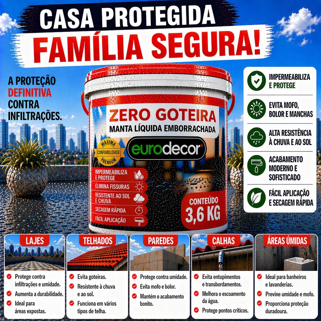 Manta Liquida Emborrachada Premium 1KG Ou 3,6KG Veda Tudo Lajes Telhas Telhados Muros e Fachadas