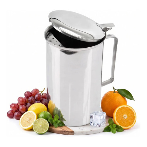 Jarra De Aço Inox C/ Tampa E Aparador De Gelo P/ Água E Suco Prateado