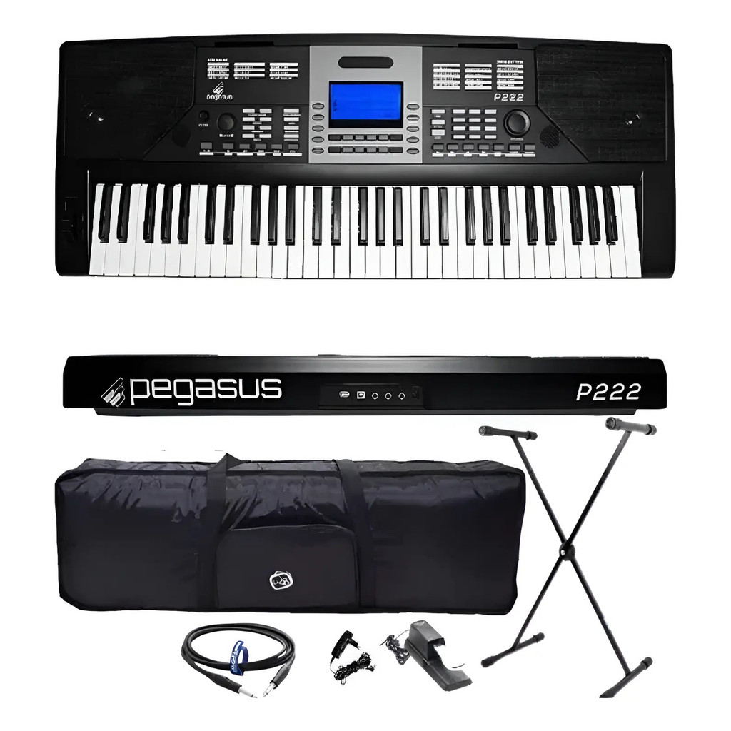Teclado Sintetizador Pegasus P222 61 Teclas Midi 250 Ritmos Usb 127/220v Preto