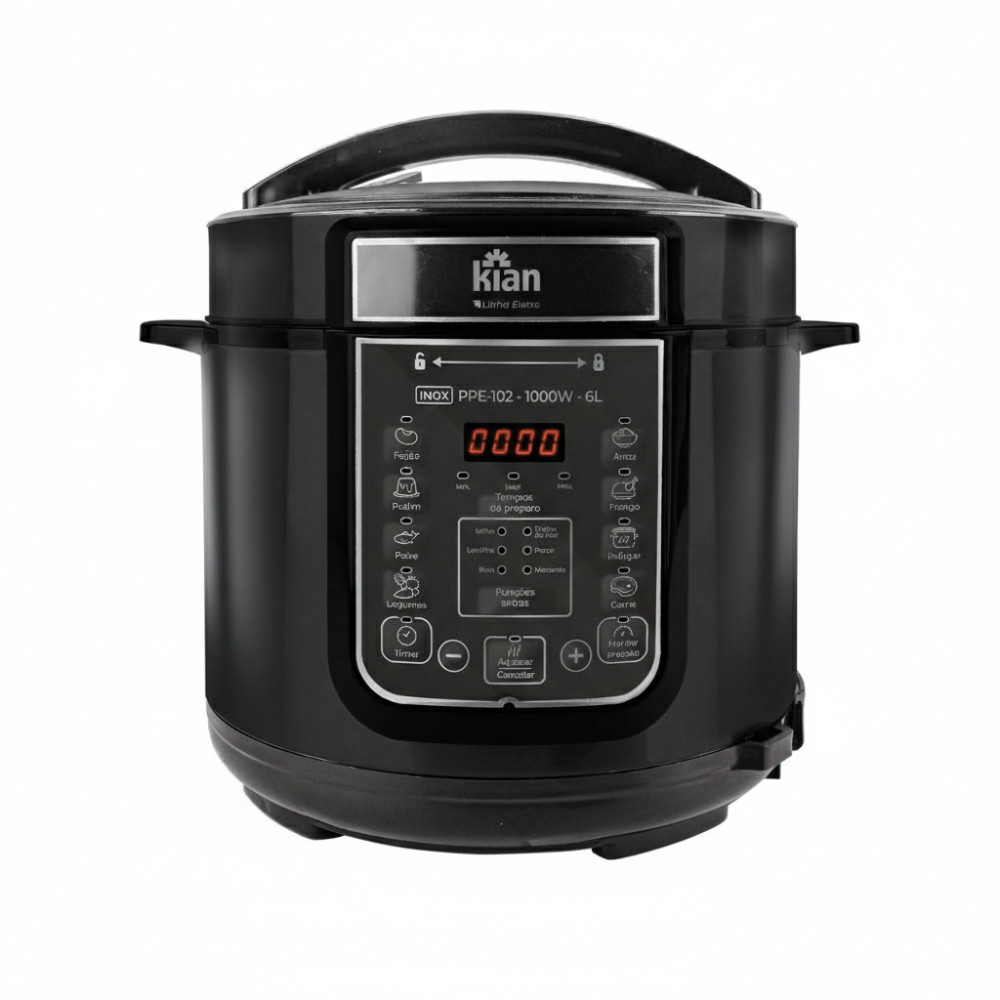 Panela de Pressão Elétrica PPE-102 – 6L Kian Timer Ajustável Controle de Temperatura Cuba Antiaderente Preto