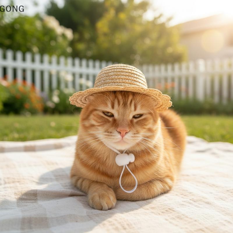 [BI] Chapéu De Palha De Verão Para Cães E Gatos , Proteção Solar Ajustável Animais De Estimação Férias Viagens BR