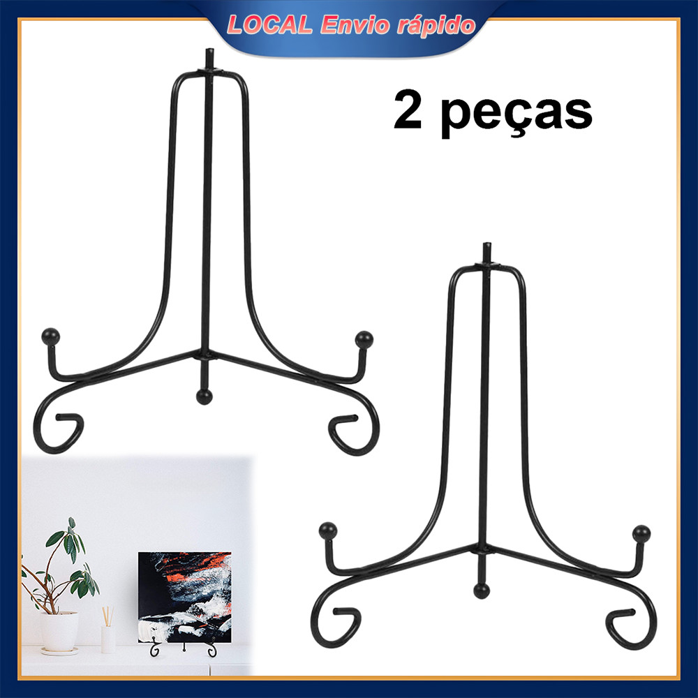 2 peças Suporte para Pratos de ferro preto 20cm – Cavalete Exposição, Dobrável, para Fotos e Quadros