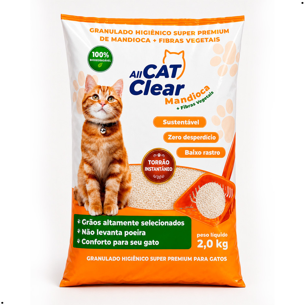 Areia Granulado Higiênico p Gatos Mandioca Super Premium 2kg