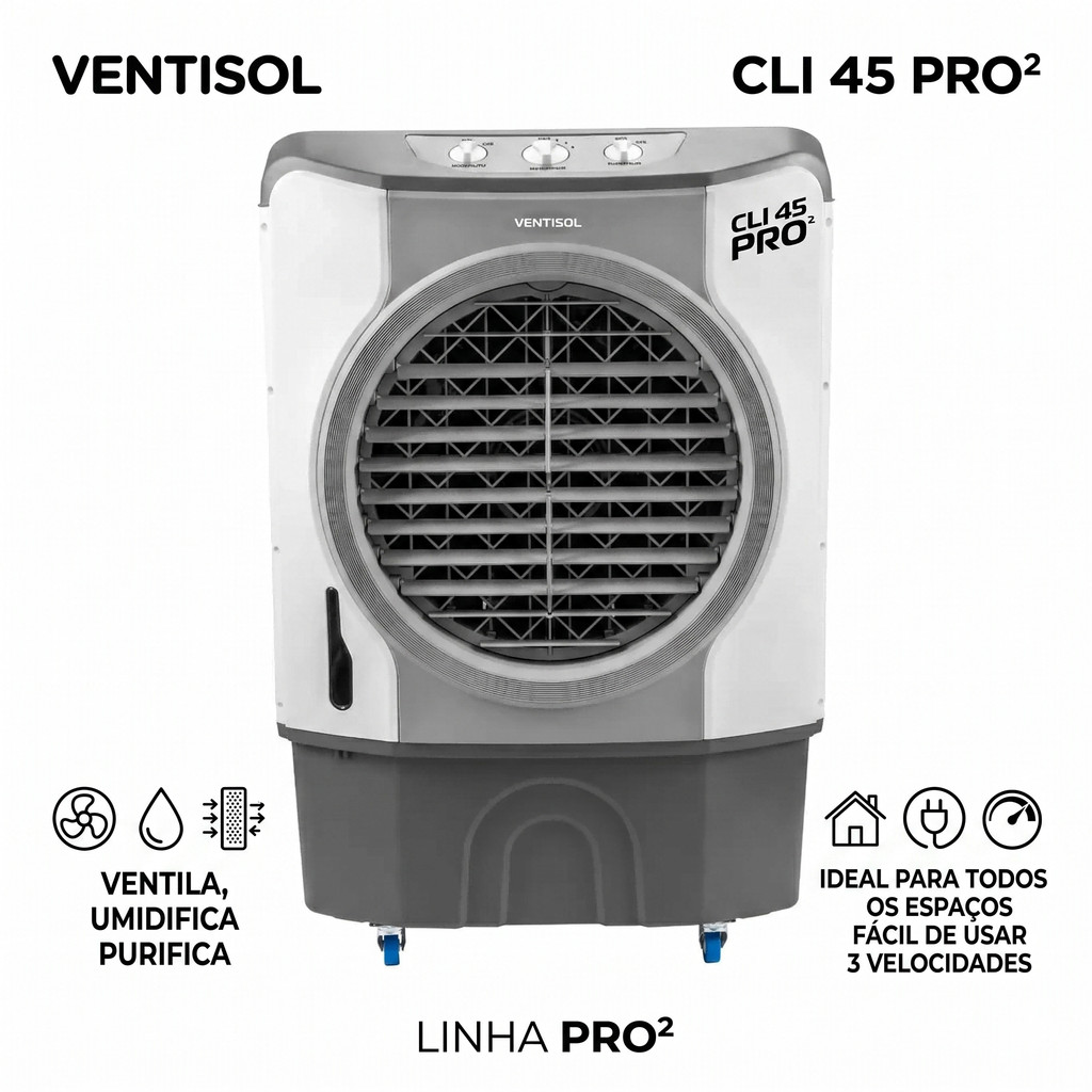 CLIMATIZADOR EVAPORATIVO CLI45 PRO2- 02 45L 210W 220V VENTISOL NACIONAL