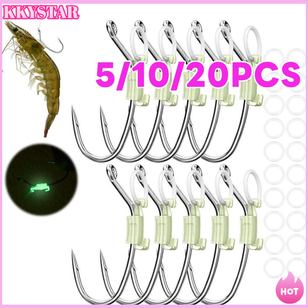 KKXYSTAR 5/10/20Pcs Conjunto De Suporte Fixo Para Isca Luminosa , Ganchos De Camarão Vivo Luminosos Farpados Afiados De