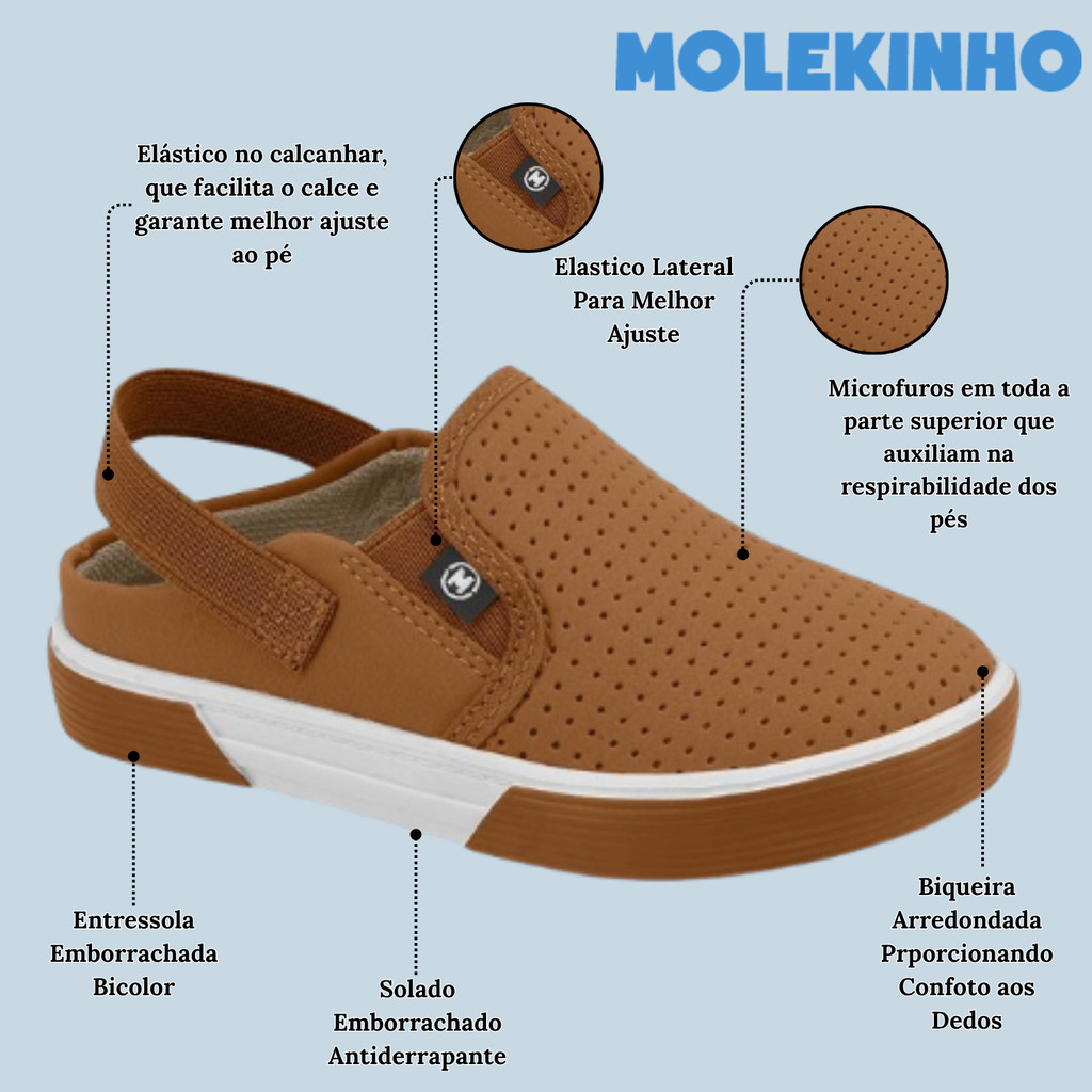 Tênis Casual Muke Molekinho 2136.645 Caramelo Fácil de Calçar e Super Confortável