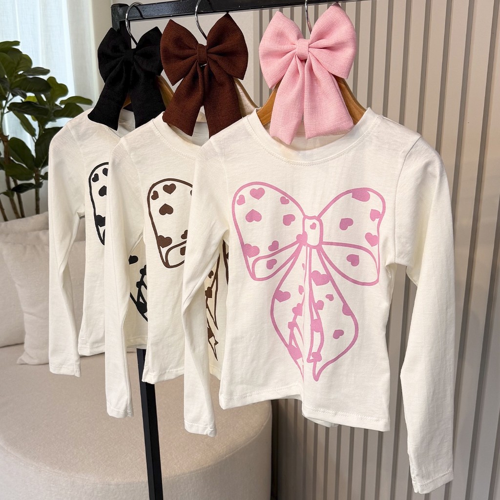 Blusa Infantil Laçinho Rosa, Marrom e Preto Menina 04 ao 12
