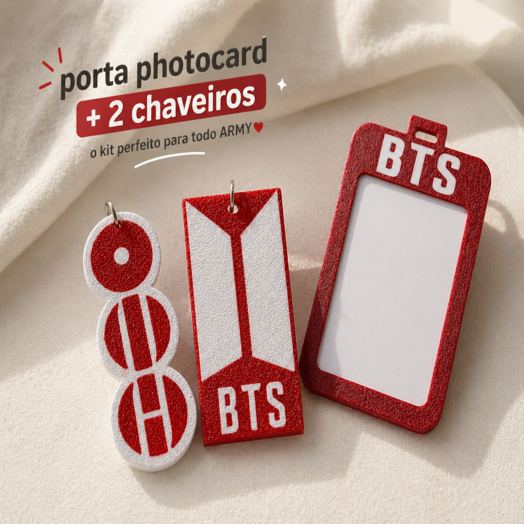 Porta Photocard BTS Kpop + 2 Chaveiros Idol ARMY Holder Merch Bangtan Boys Acessório