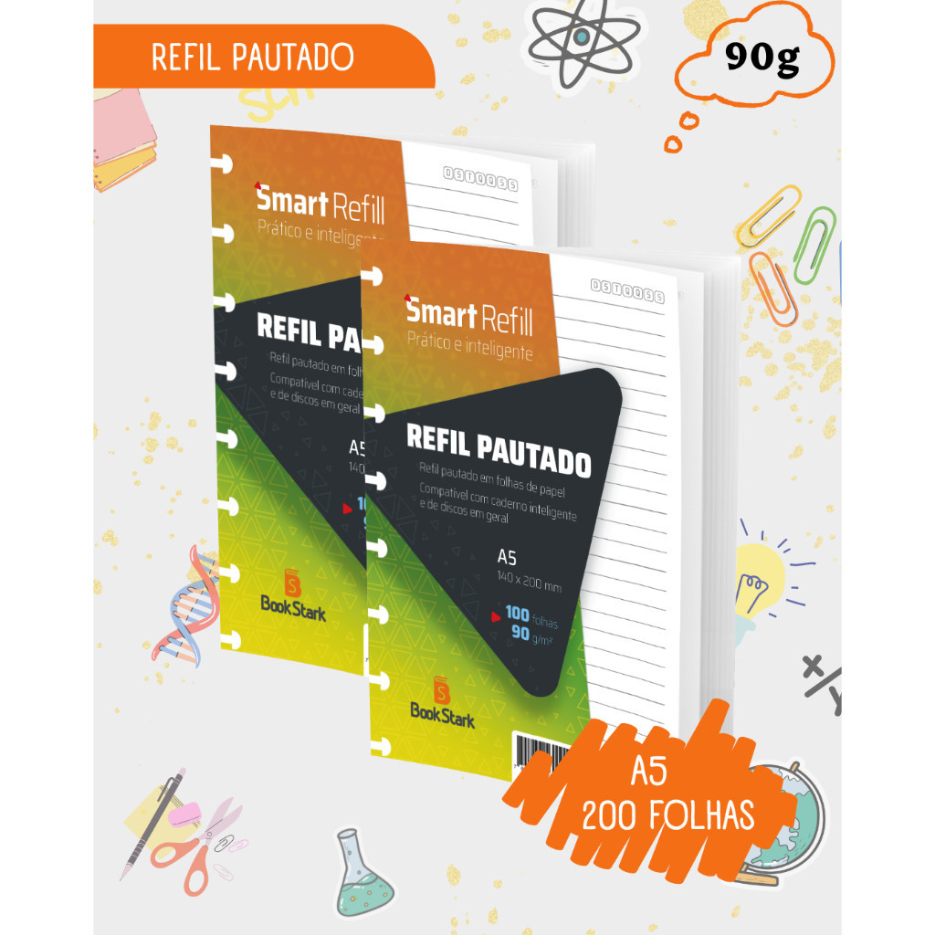 Kit Refil Pautado - Caderno Inteligente 8 Discos (A5) 140x200mm - 200 folhas