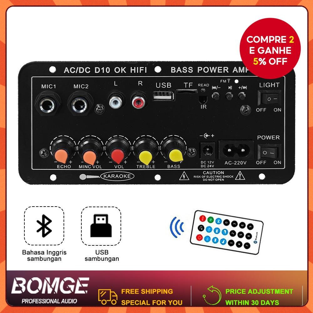 BOMGE AC 220V 12V 24V Digital Bluetooth Placa Estéreo Subwoofer Amplificadores Para Alto-Falante De 8-12 Polegada