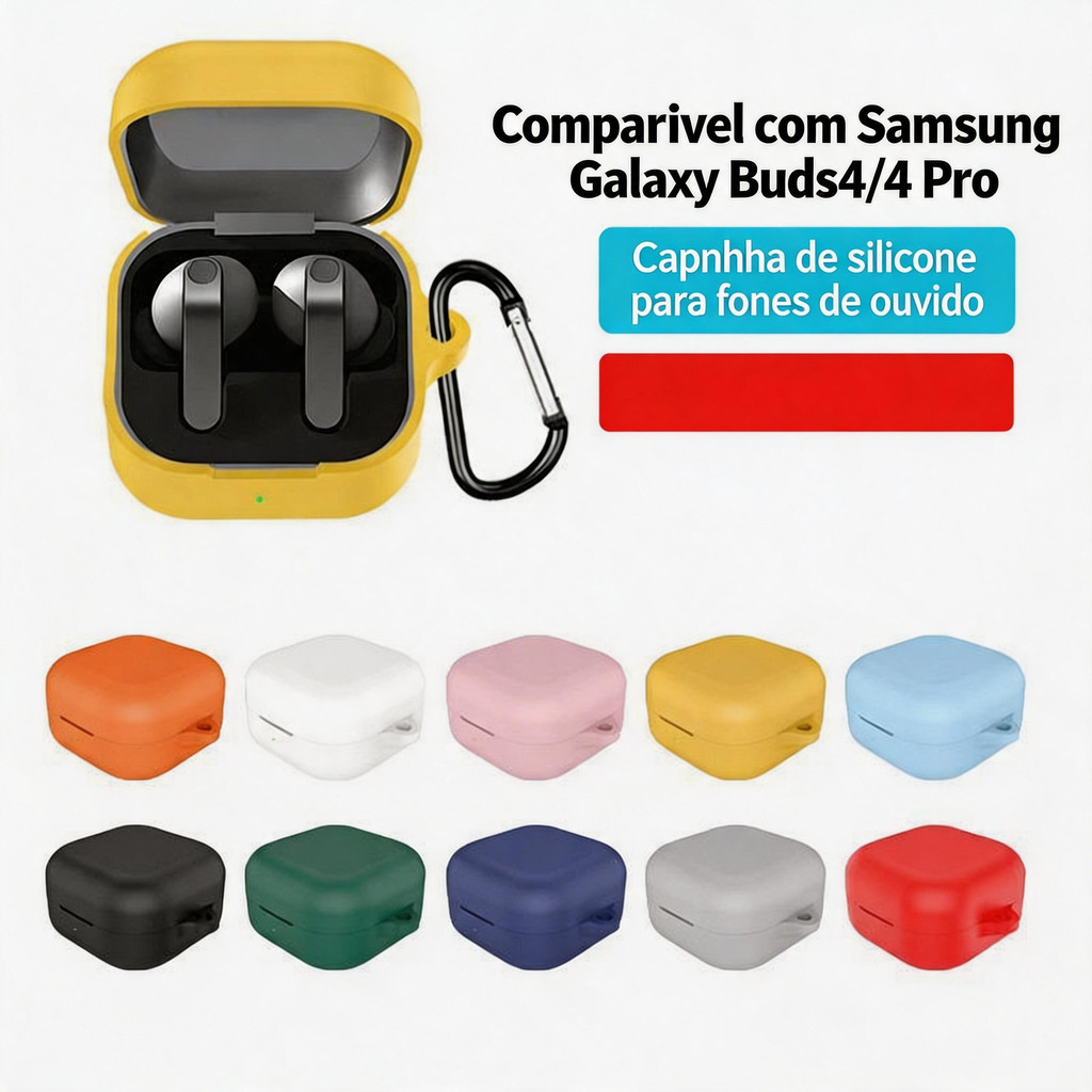 Capa Case Silicone para Fone Samsung Galaxy Buds 4 / Buds 4 Pro | Anti Impacto com Gancho