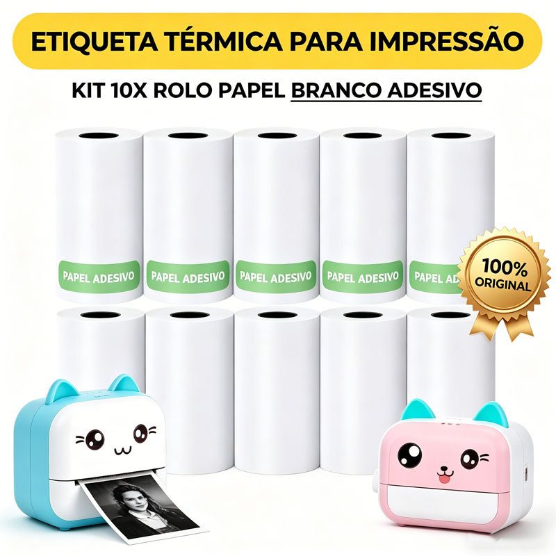 Kit 30/20/10 Rolo Bobina Etiqueta Térmica Adesiva Branca 57x30mm P/ Mini Impressora Portátil Bluetooth
