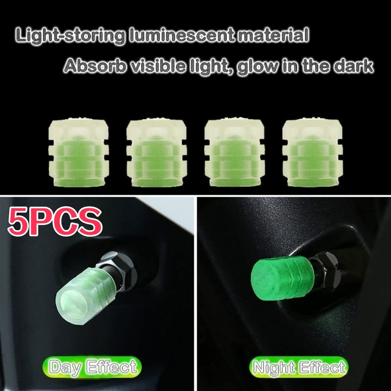 Tampas De Válvula De Pneu Com Brilho Luminoso Universal , 5 Peças , À Prova D'água , Noite Brilhante , Haste Ar Para Car