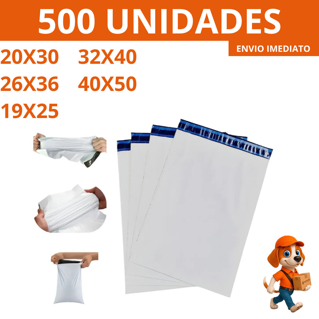 Kit c/ 500 Envelope Segurança Embalagem De Envio Tamanhos 19X25 20X30 26X36 32X40 40X50