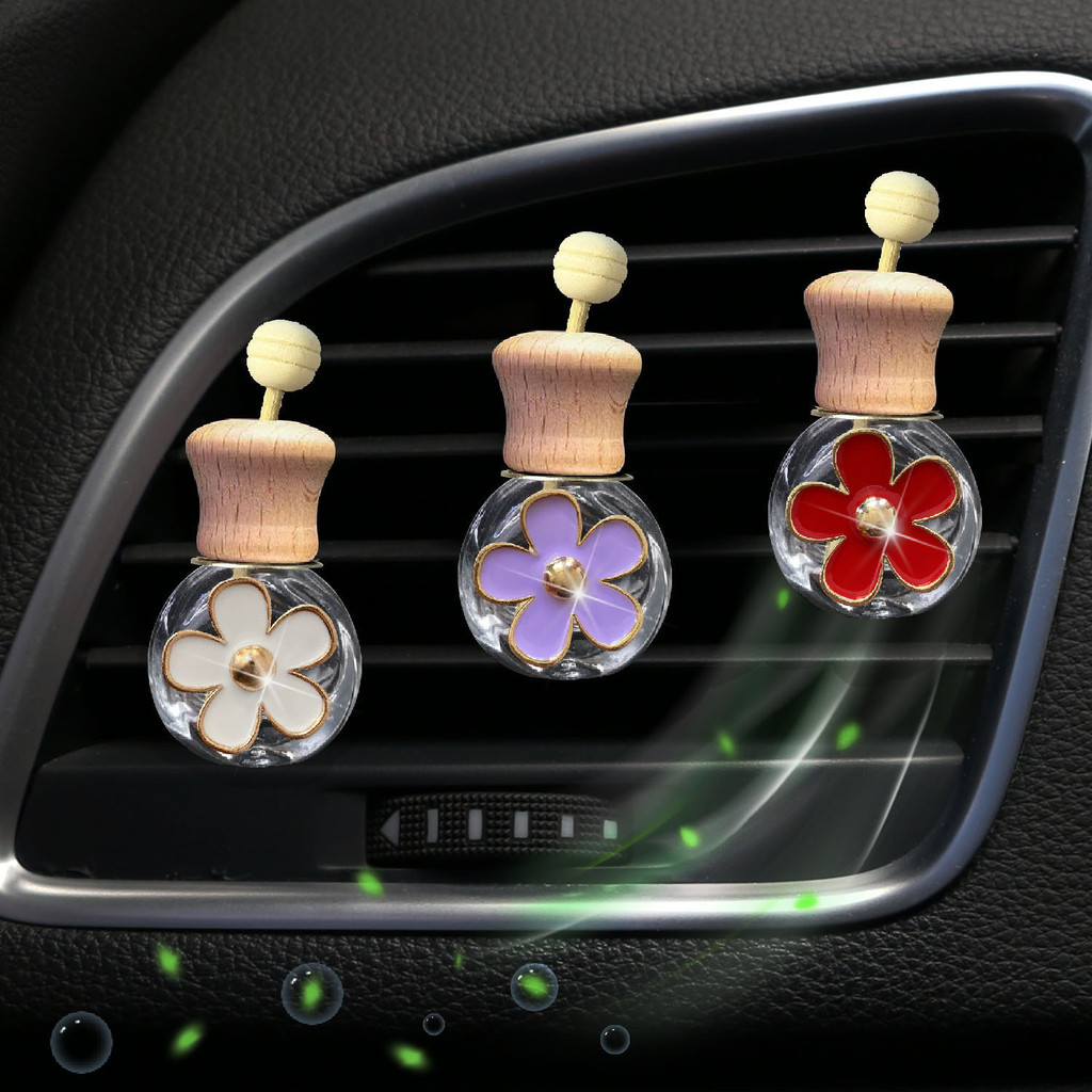 Tendência Do Carro Flor De Cinco Pétalas perfume Decorativo Vidro Garrafa Vazia Ar Condicionado Boca Clipe Óleo Essencia