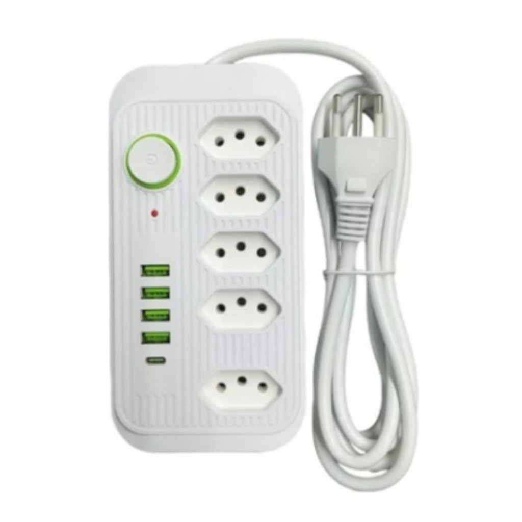 Filtro de Linha Extensão Segura - 5 Tomadas + 4 USB + USB-C | Proteção Contra Surto, Envio Imediato