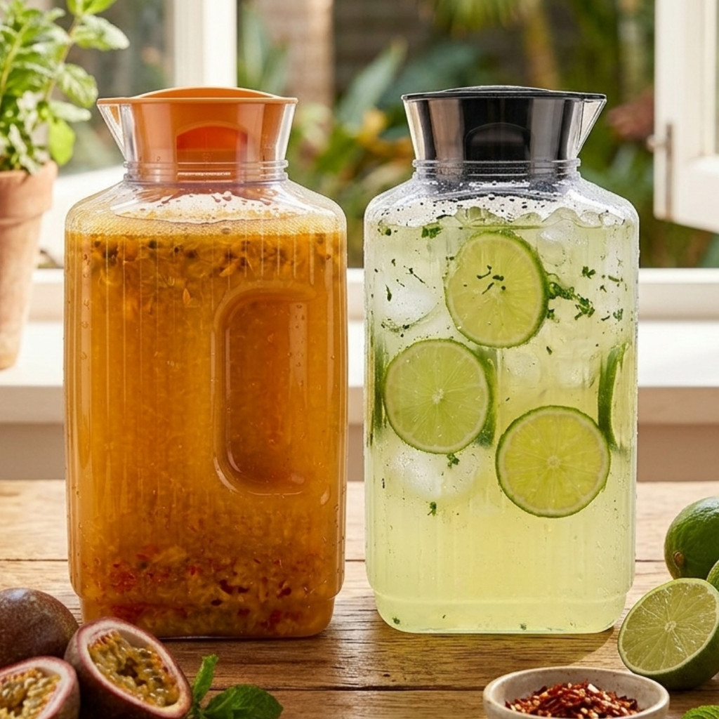 Kit 2 Jarras Pratik 1,7l Preto E Laranja Sucos bebidas Geladeira Pratico Multiuso - Bandeirante