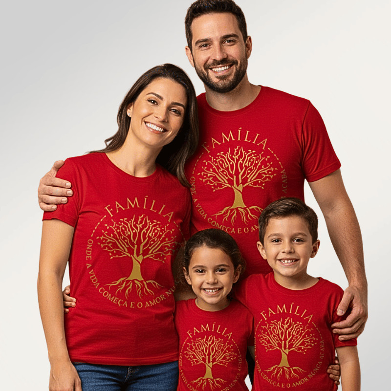 Camiseta Personalizada Família Árvore da Vida Adulto & Infantil Unissex Look Combinando